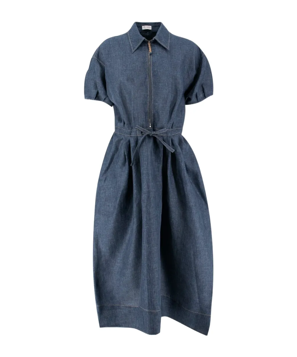 Bow-Detailed Denim Dress