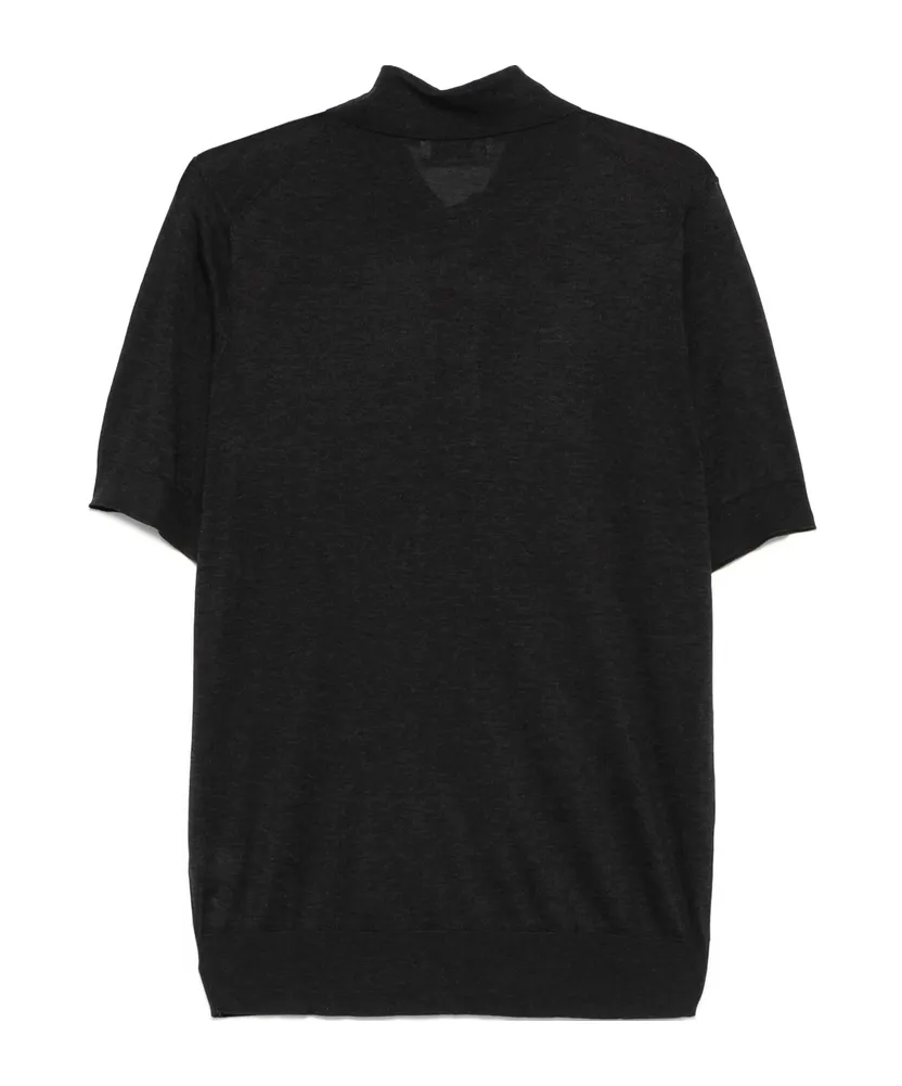 Short-Sleeved Fine-Knit Polo Shirt
