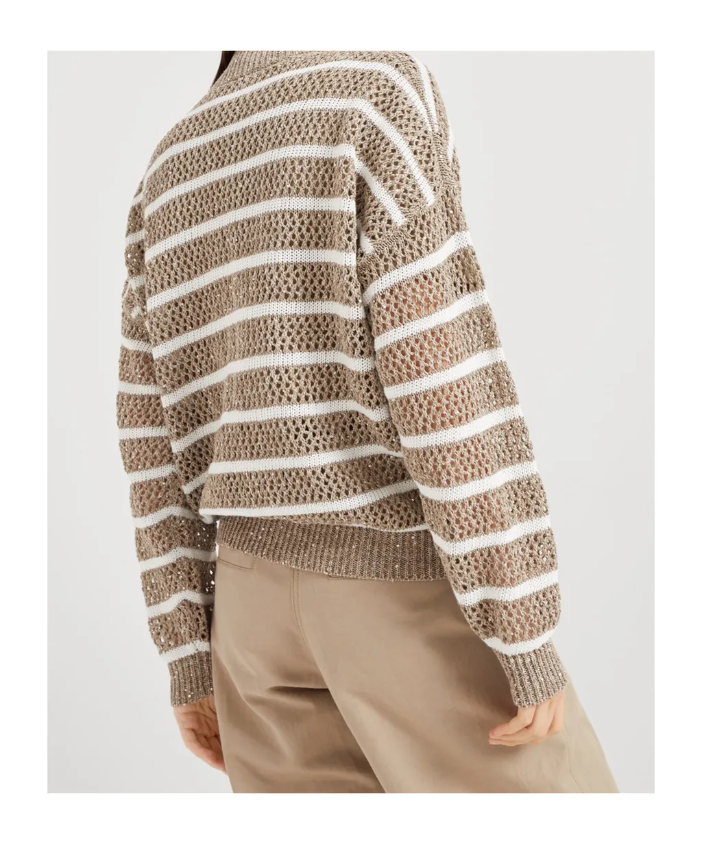 Striped Zip-Up Knitted Cardigan