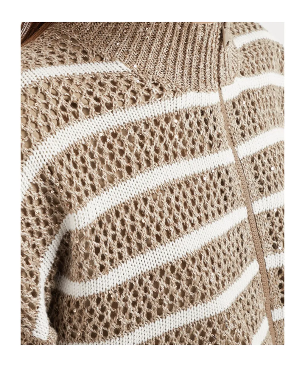 Striped Zip-Up Knitted Cardigan