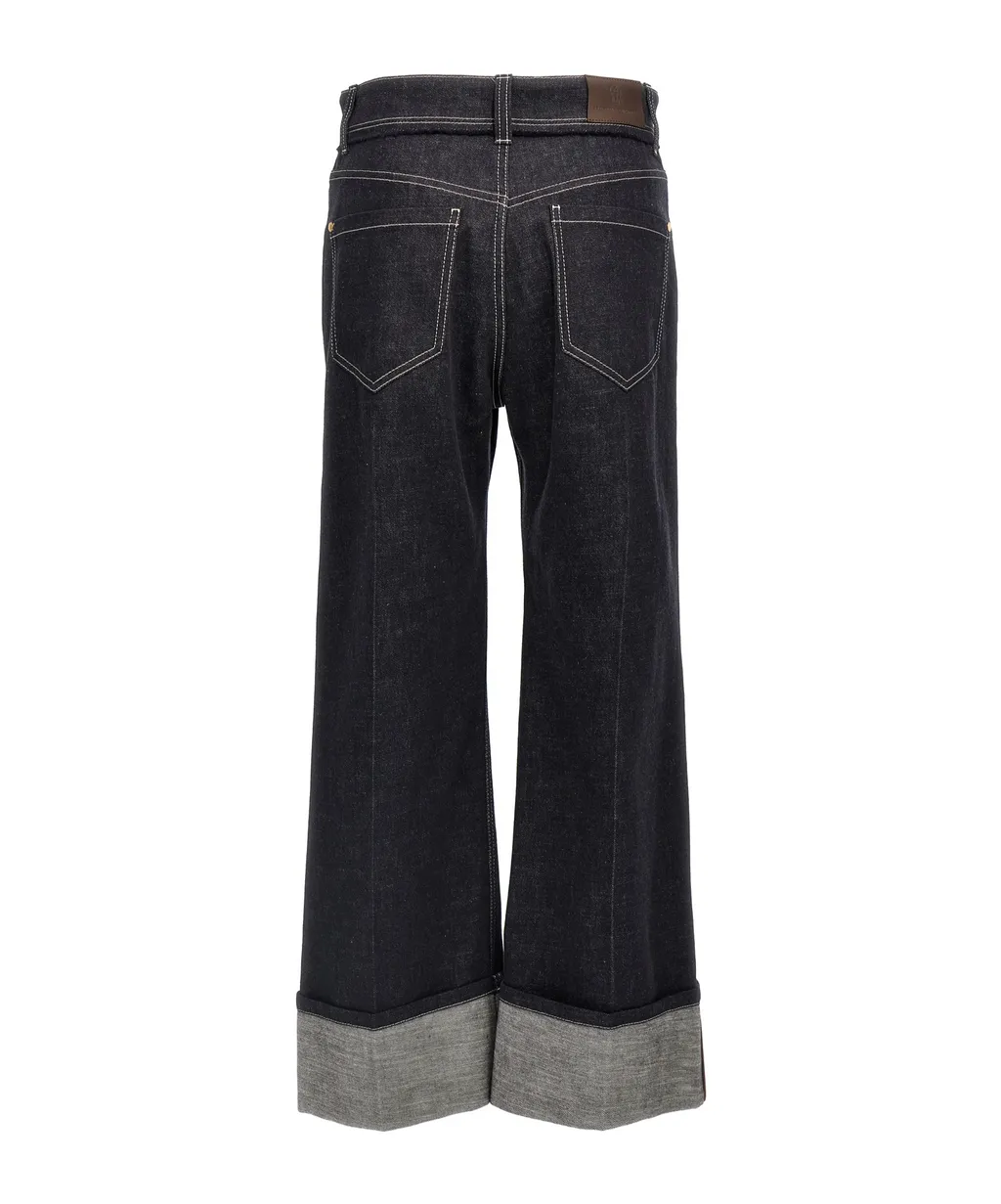 High-Waisted Turn-Up Brim Jeans