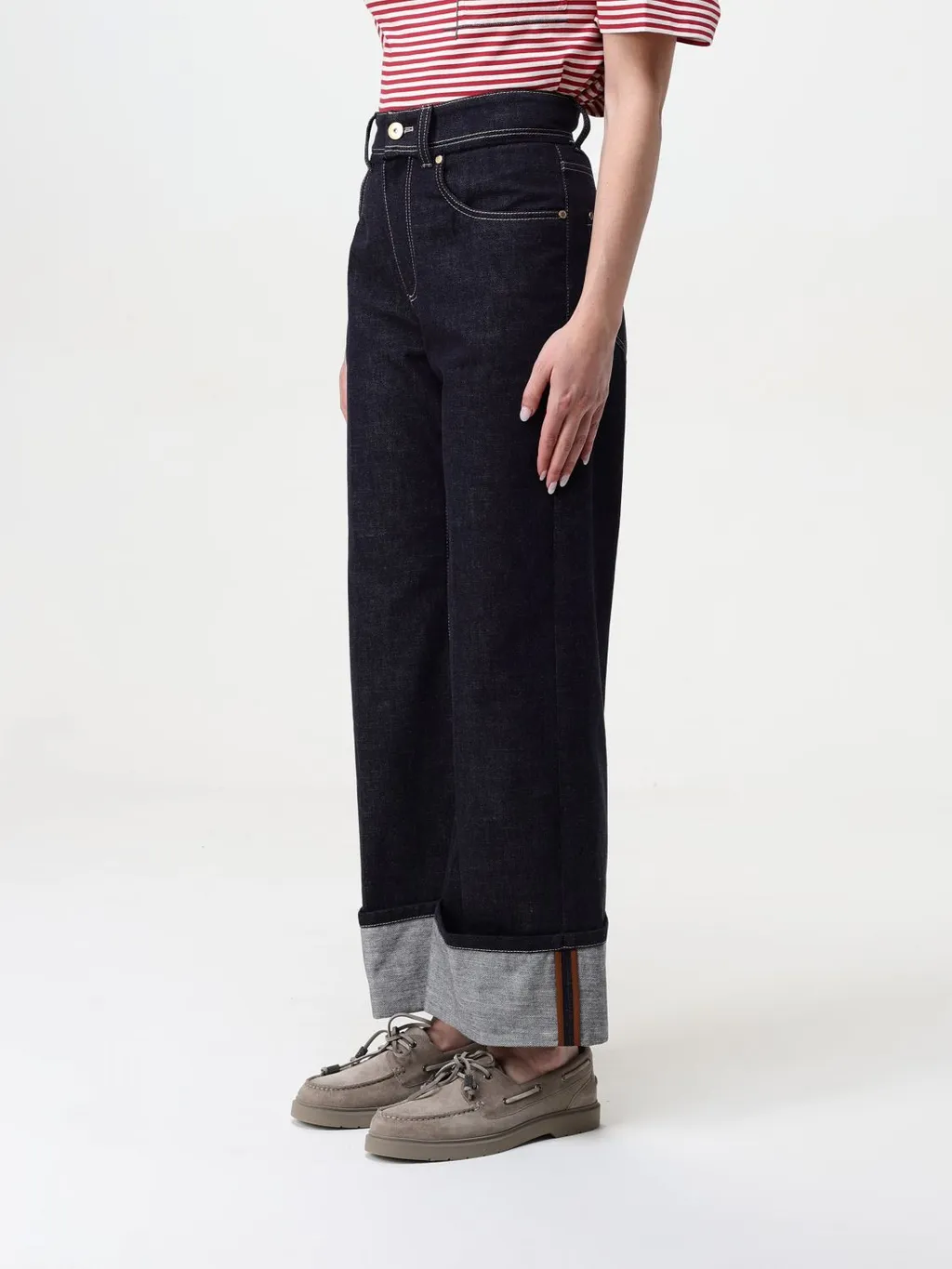 High-Waisted Turn-Up Brim Jeans