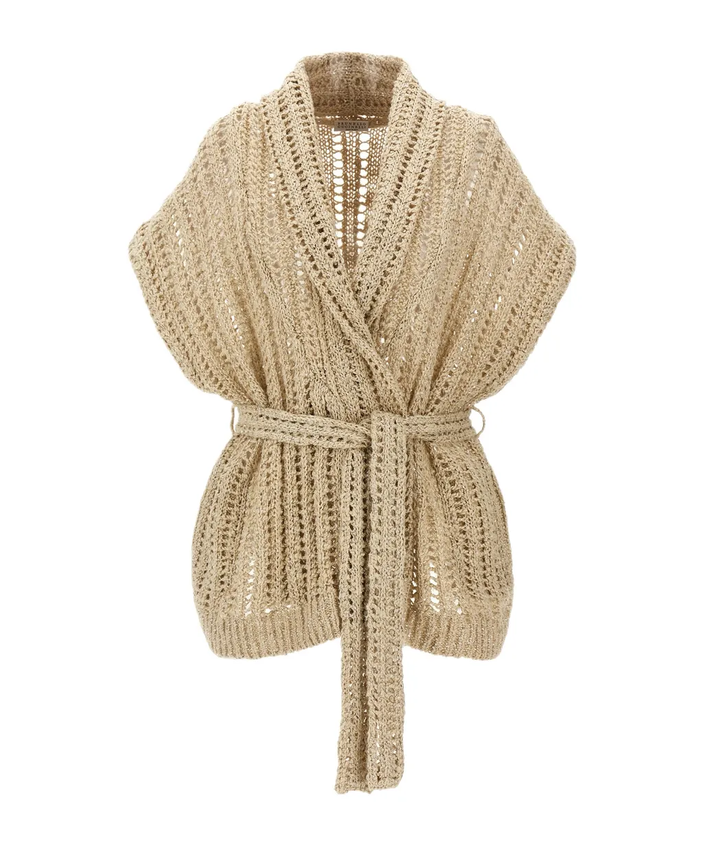 Tied-Waist Knitted Cardigan