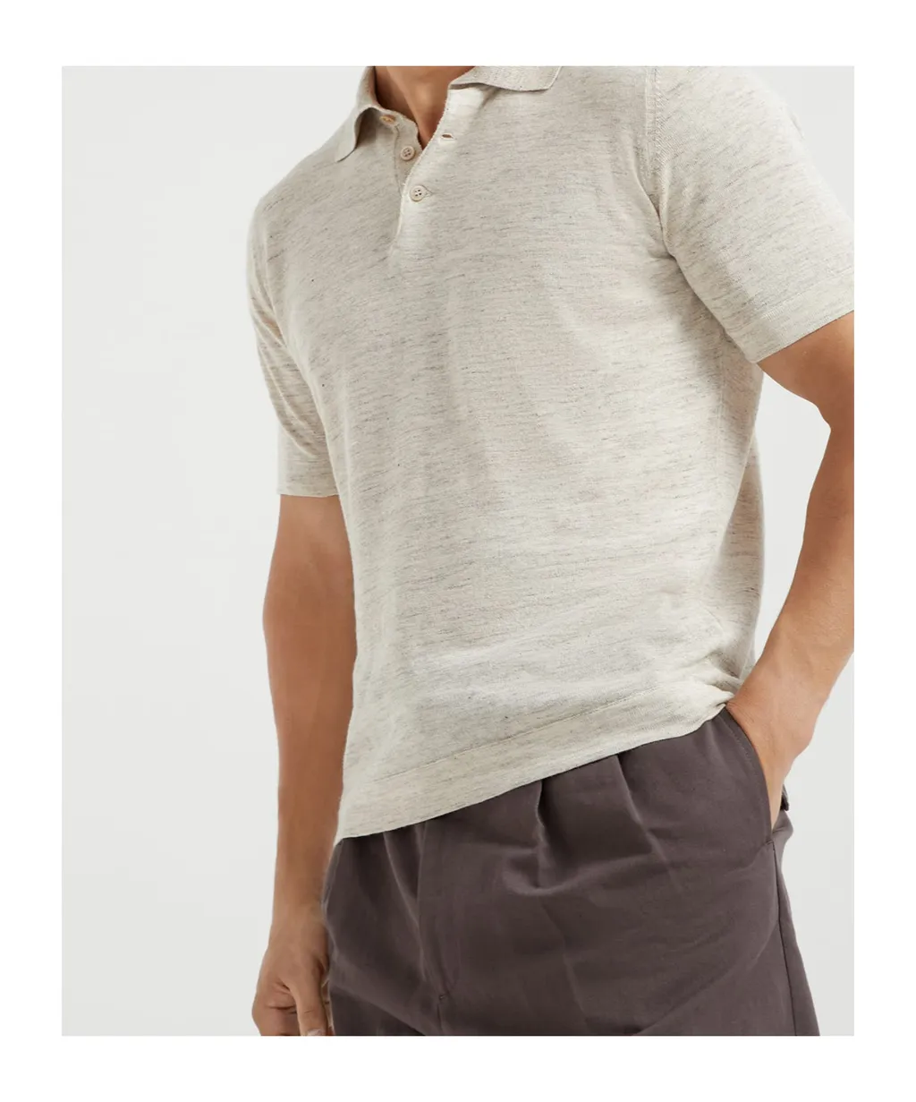 Short Sleeved Ribbed-Knit Polo Shirt