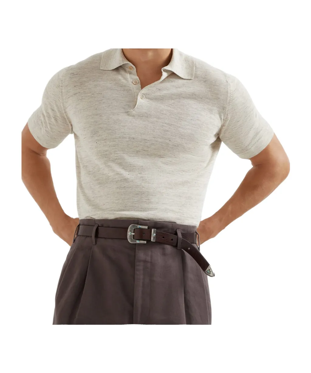 Short Sleeved Ribbed-Knit Polo Shirt
