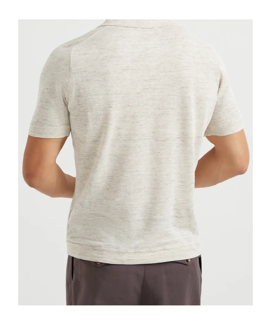 Short Sleeved Ribbed-Knit Polo Shirt