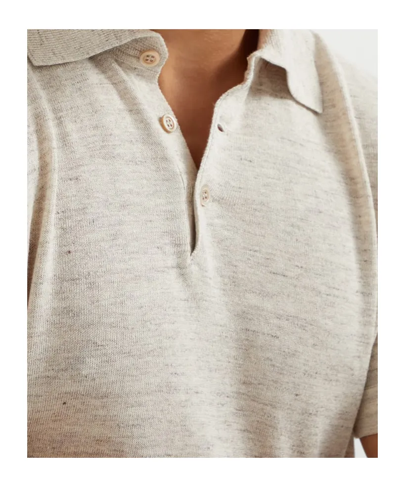 Short Sleeved Ribbed-Knit Polo Shirt