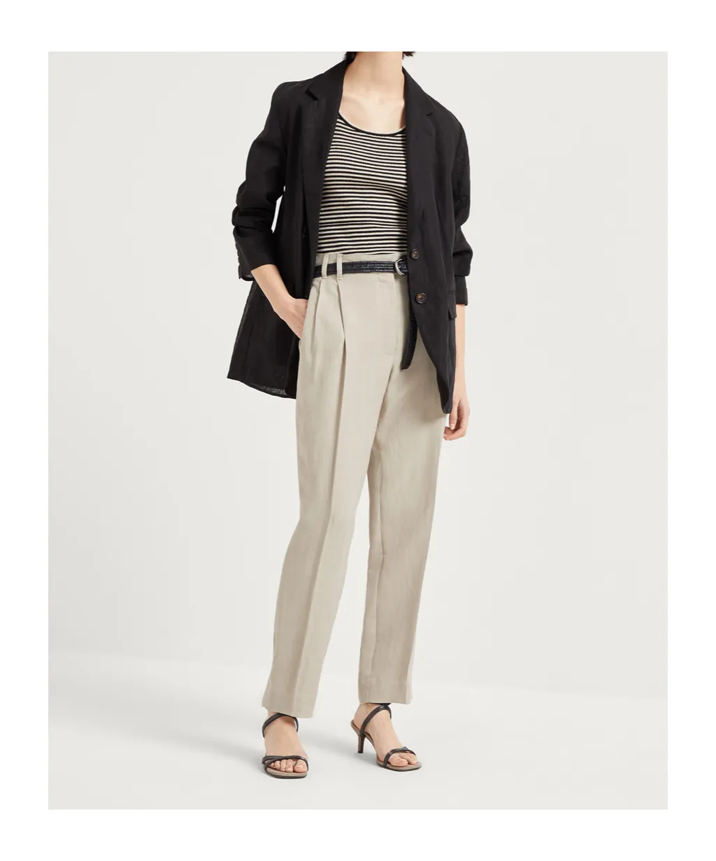 Straight-Leg Pleated Pants