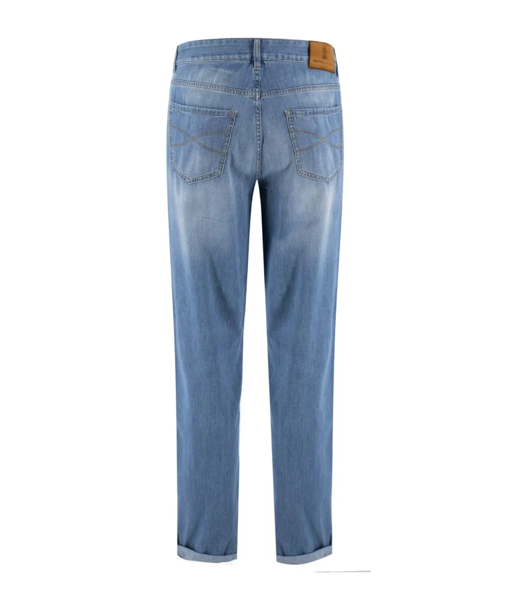 Logo Patch Cuffed-Hem Jeans