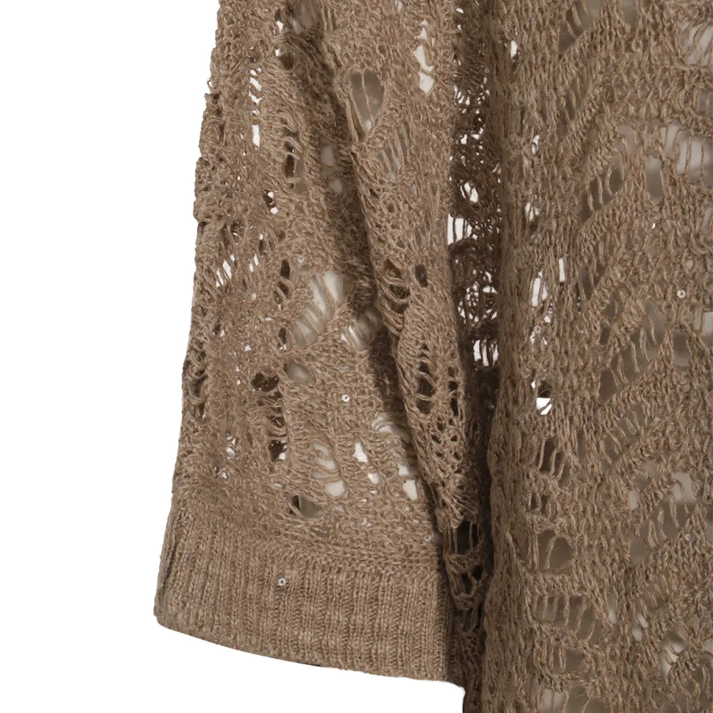 Openwork Knitted Crewneck Jumper