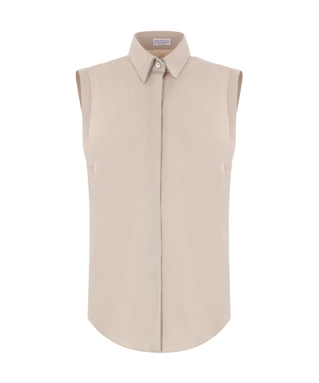 Sleeveless Curved Hem Shirt