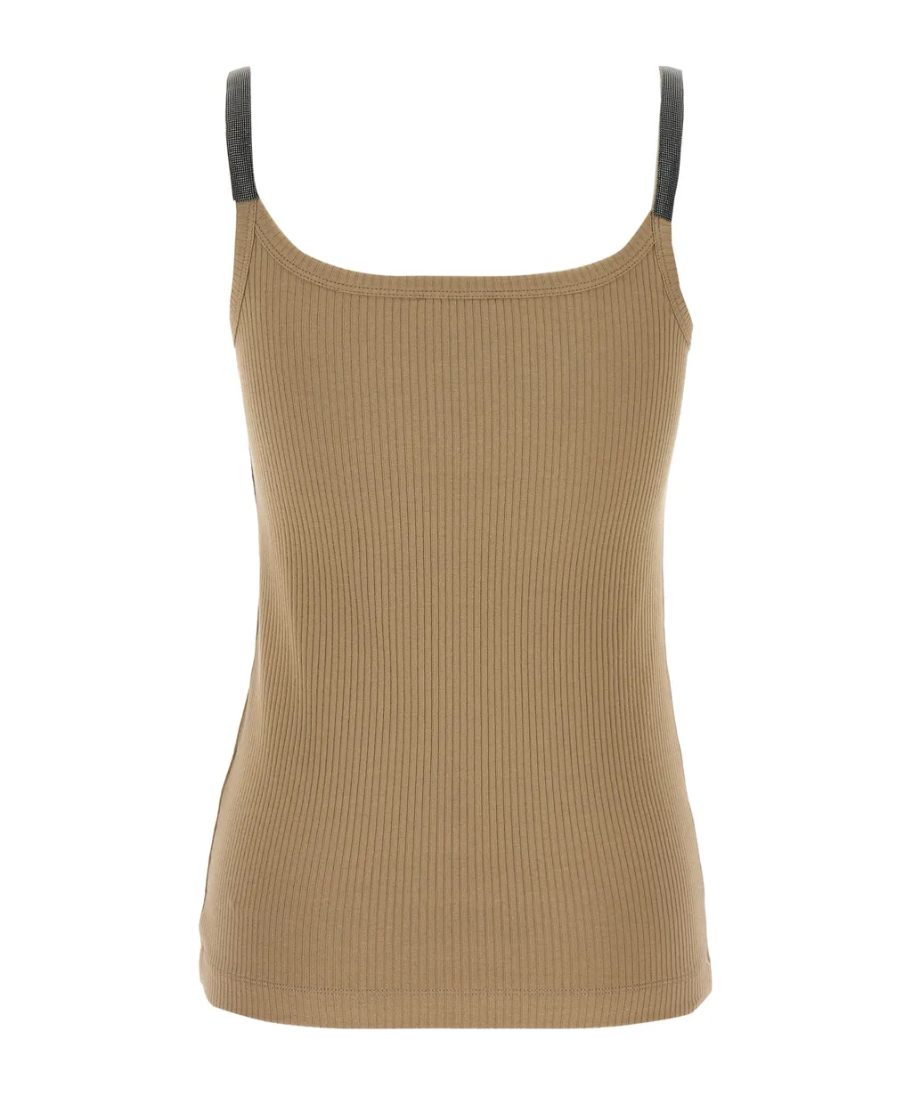 Monile-Embellished Ribbed Top