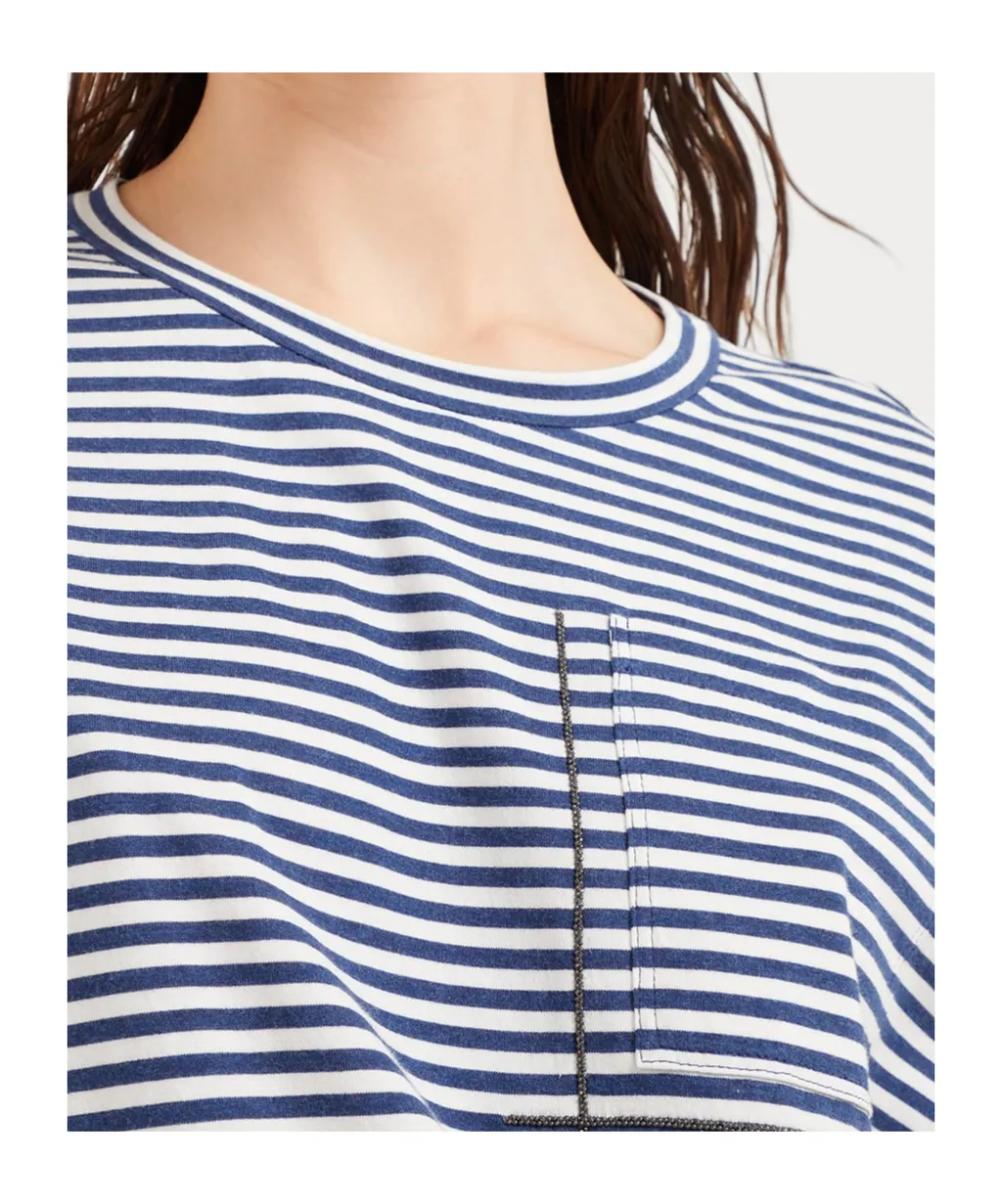 Shiny Pocket Detail Striped Jersey T-Shirt