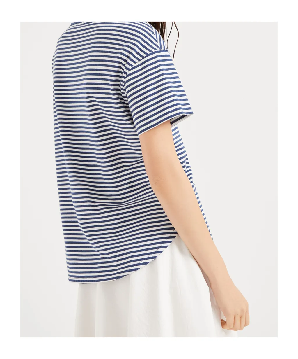 Shiny Pocket Detail Striped Jersey T-Shirt