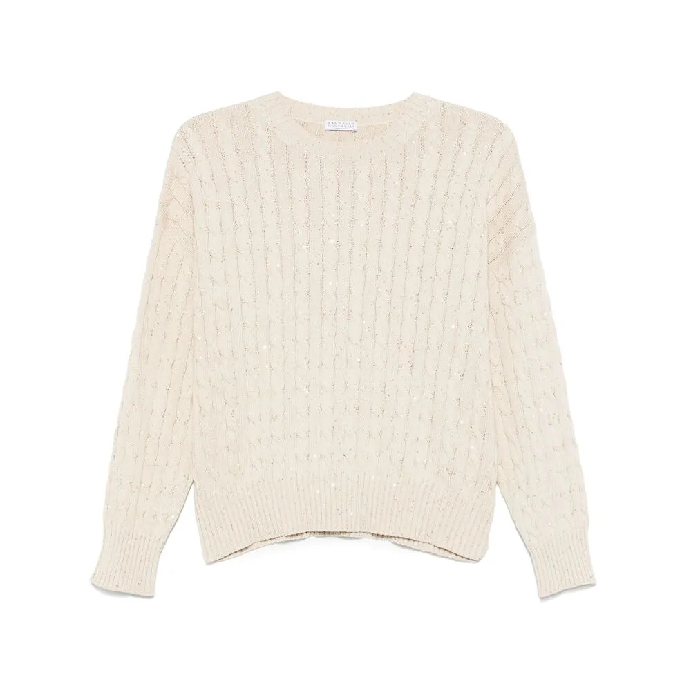 Sequin Embellished Cable-Knit Jumper