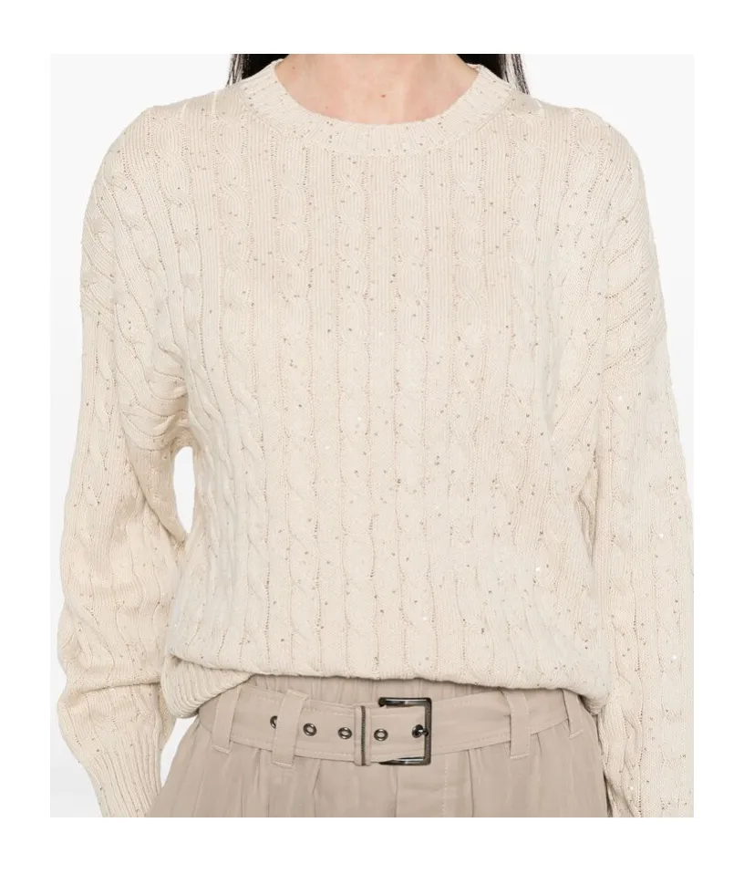 Sequin Embellished Cable-Knit Jumper