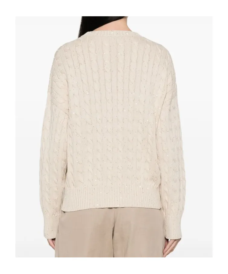Sequin Embellished Cable-Knit Jumper