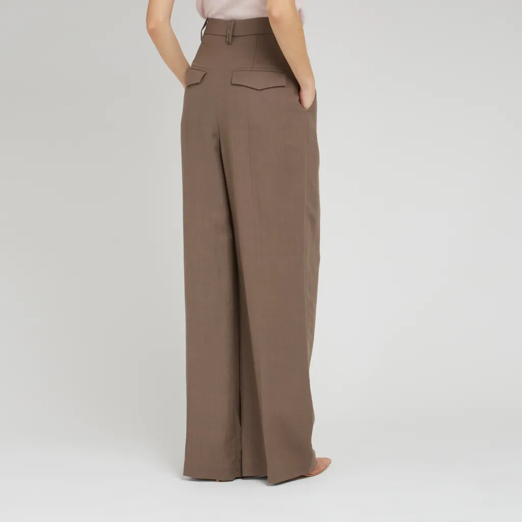 Pleat Detailed Wide-Leg Trousers