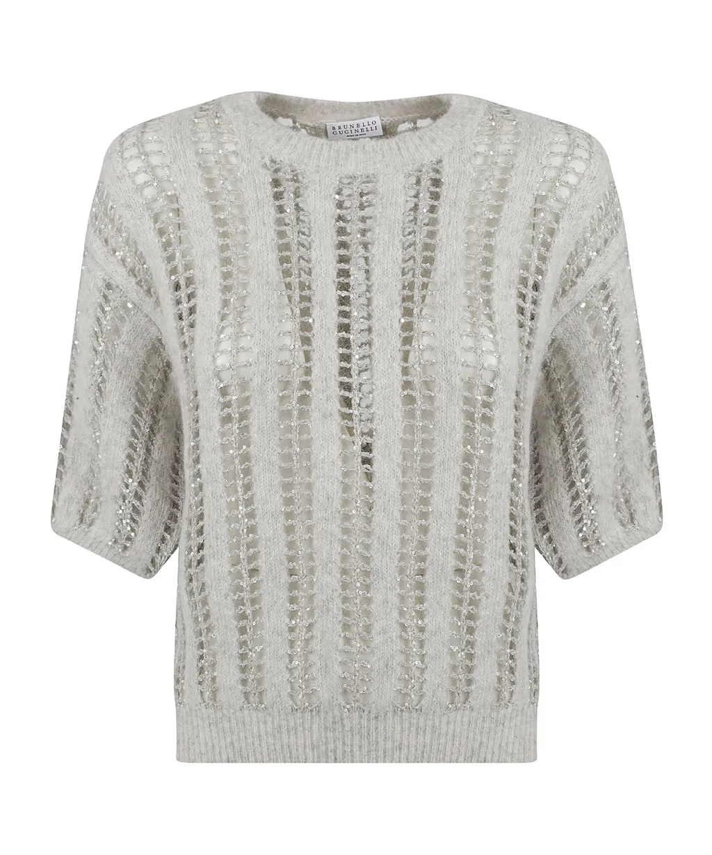 Short-Sleeved Open-Knitted Jumper