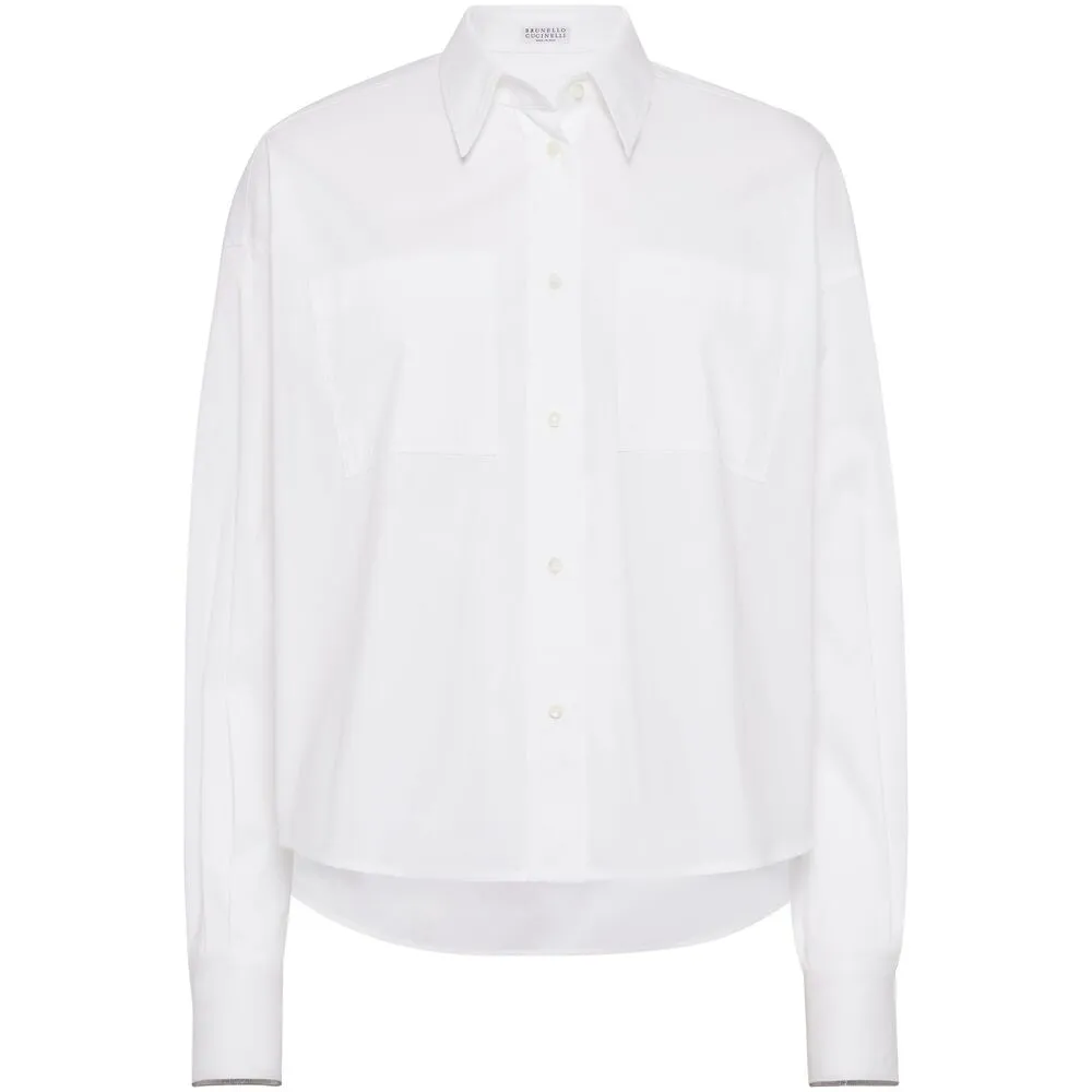 Shiny Cuff Stretch Poplin Shirt