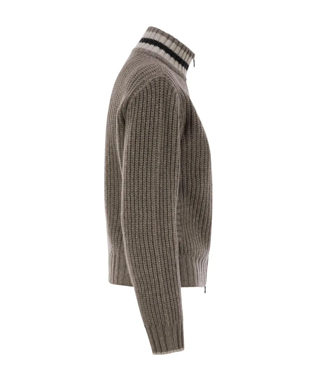 Zip-Up Ribbed-Knit Cardigan