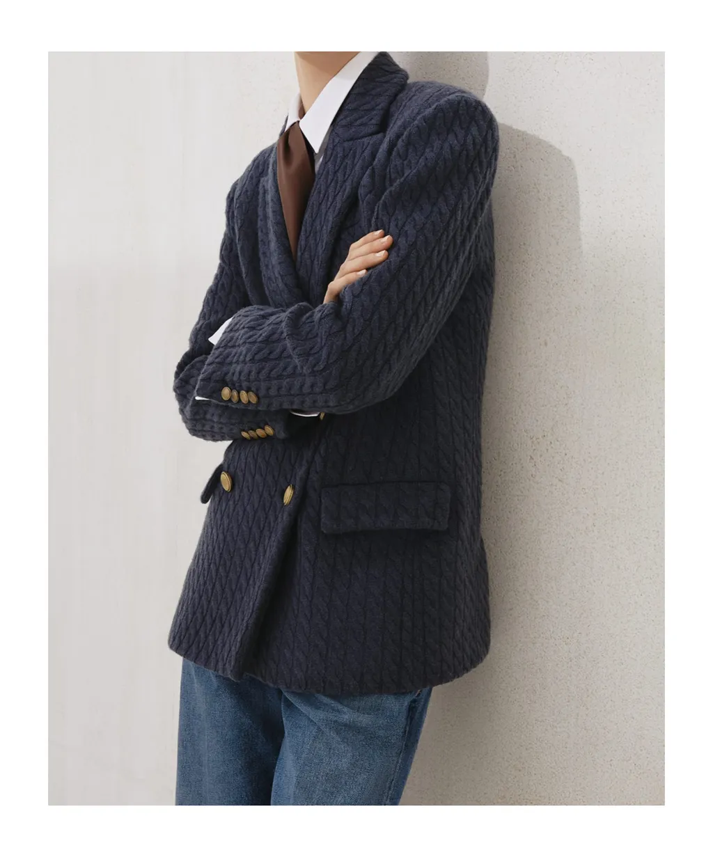 Double-Breasted Knitted Blazer