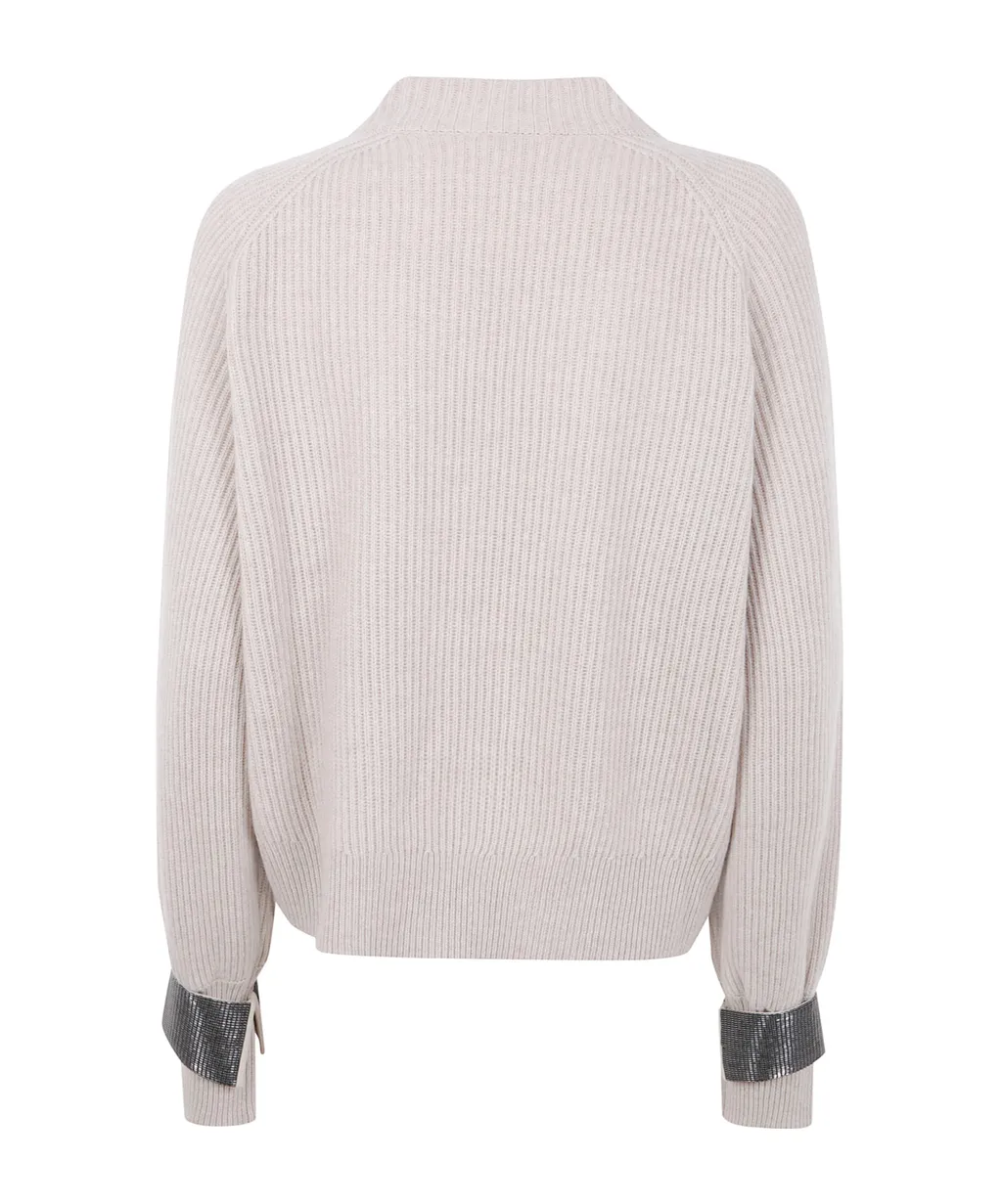 Embellished Cuffs Crewneck Jumper