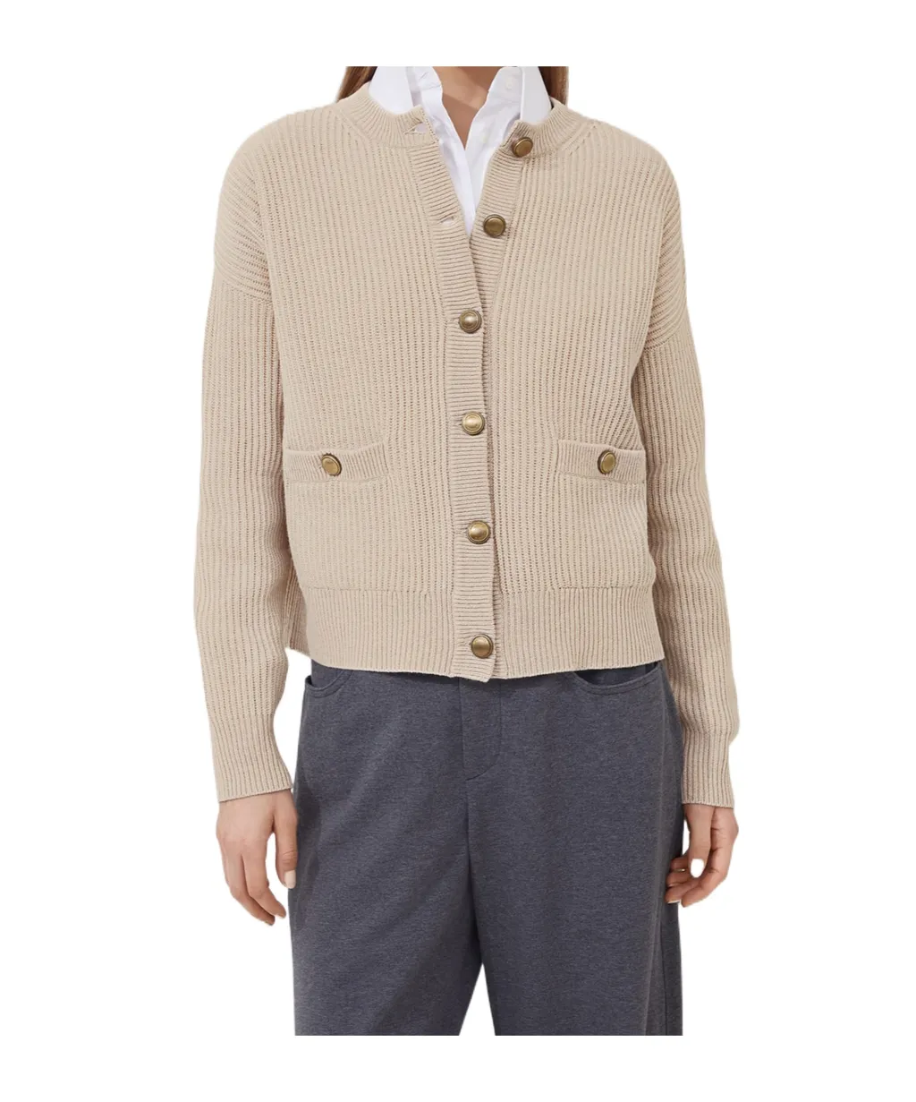 English Ribbed-Knit Button-Up Cardigan