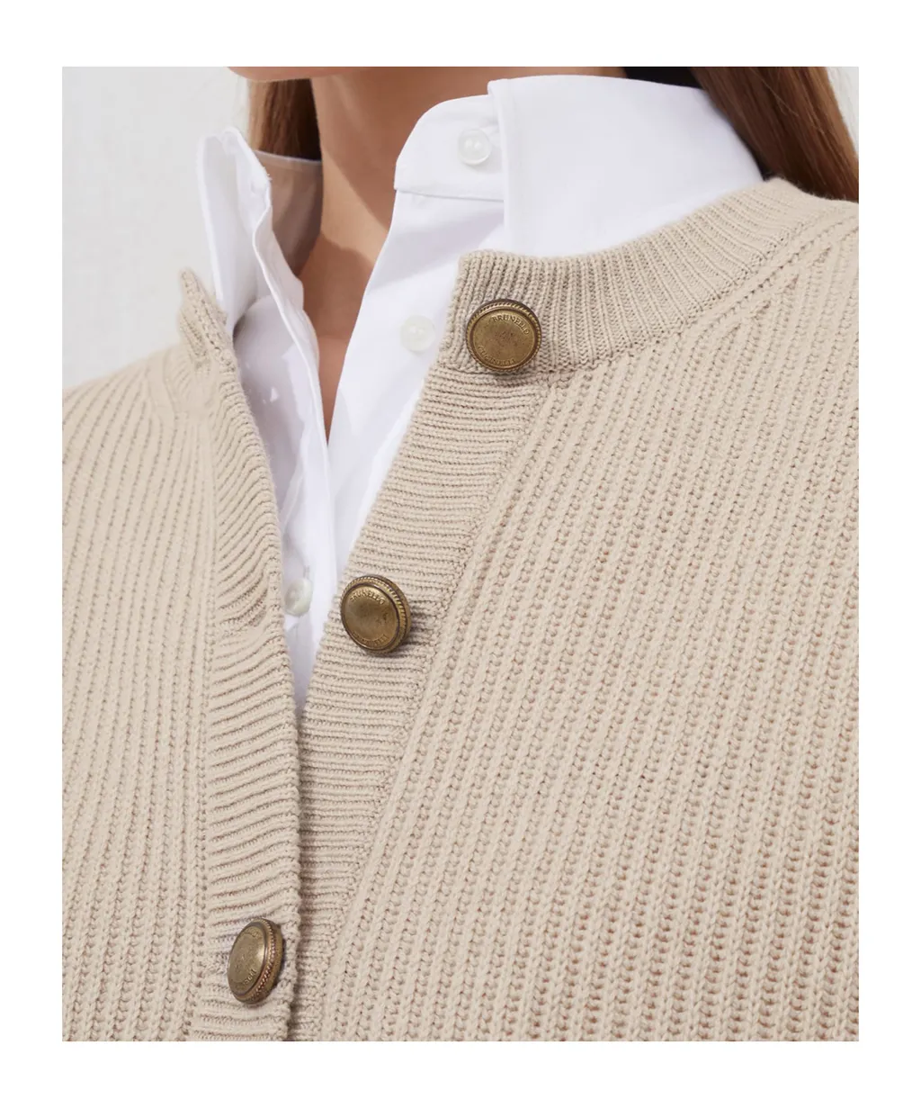 English Ribbed-Knit Button-Up Cardigan