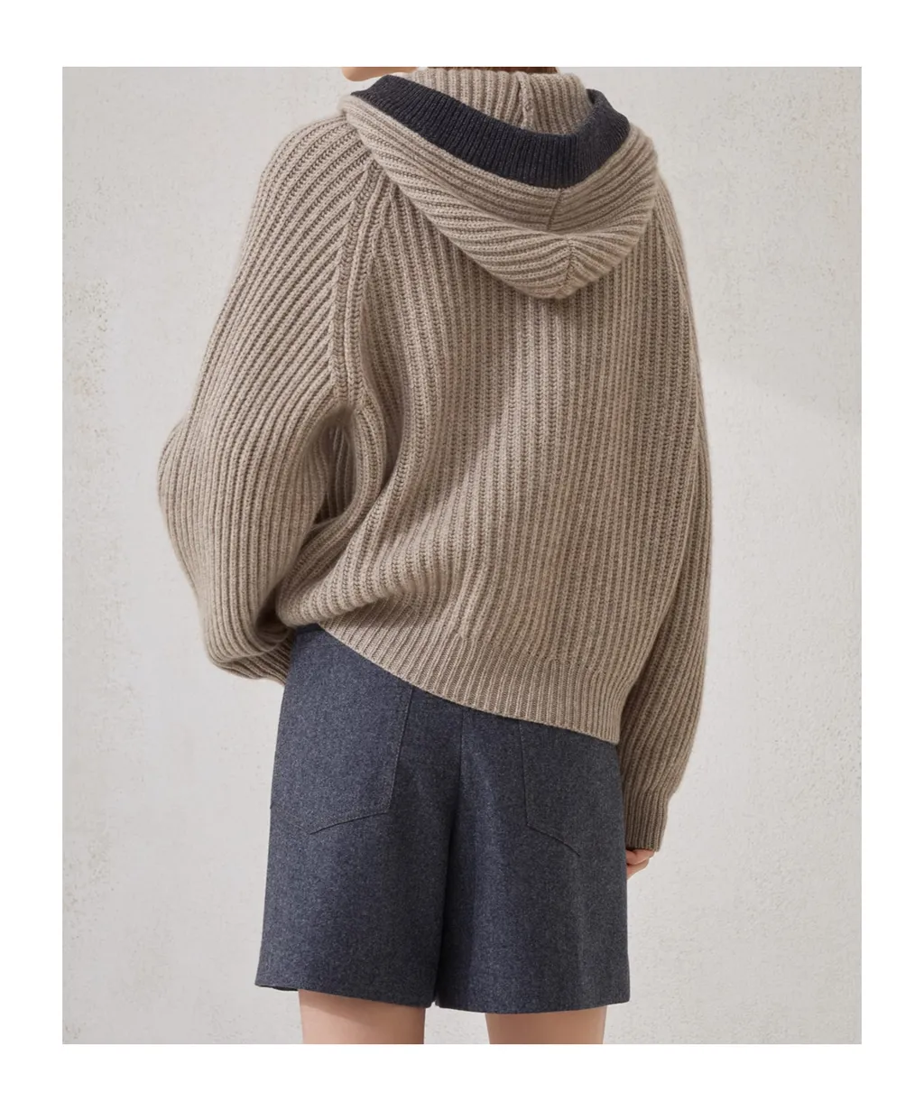 V-Neck Long-Sleeved Hooded Cardigan