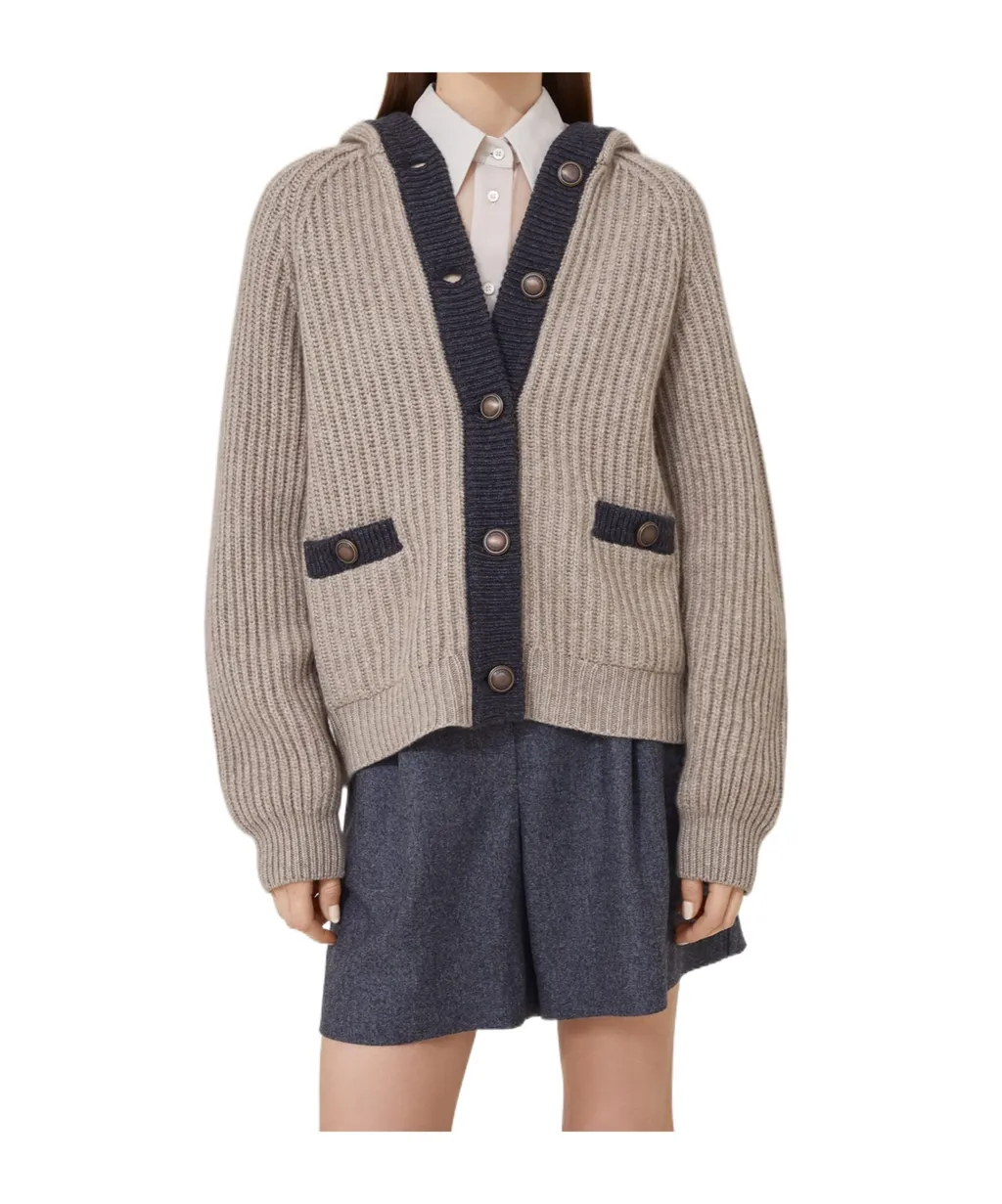 V-Neck Long-Sleeved Hooded Cardigan
