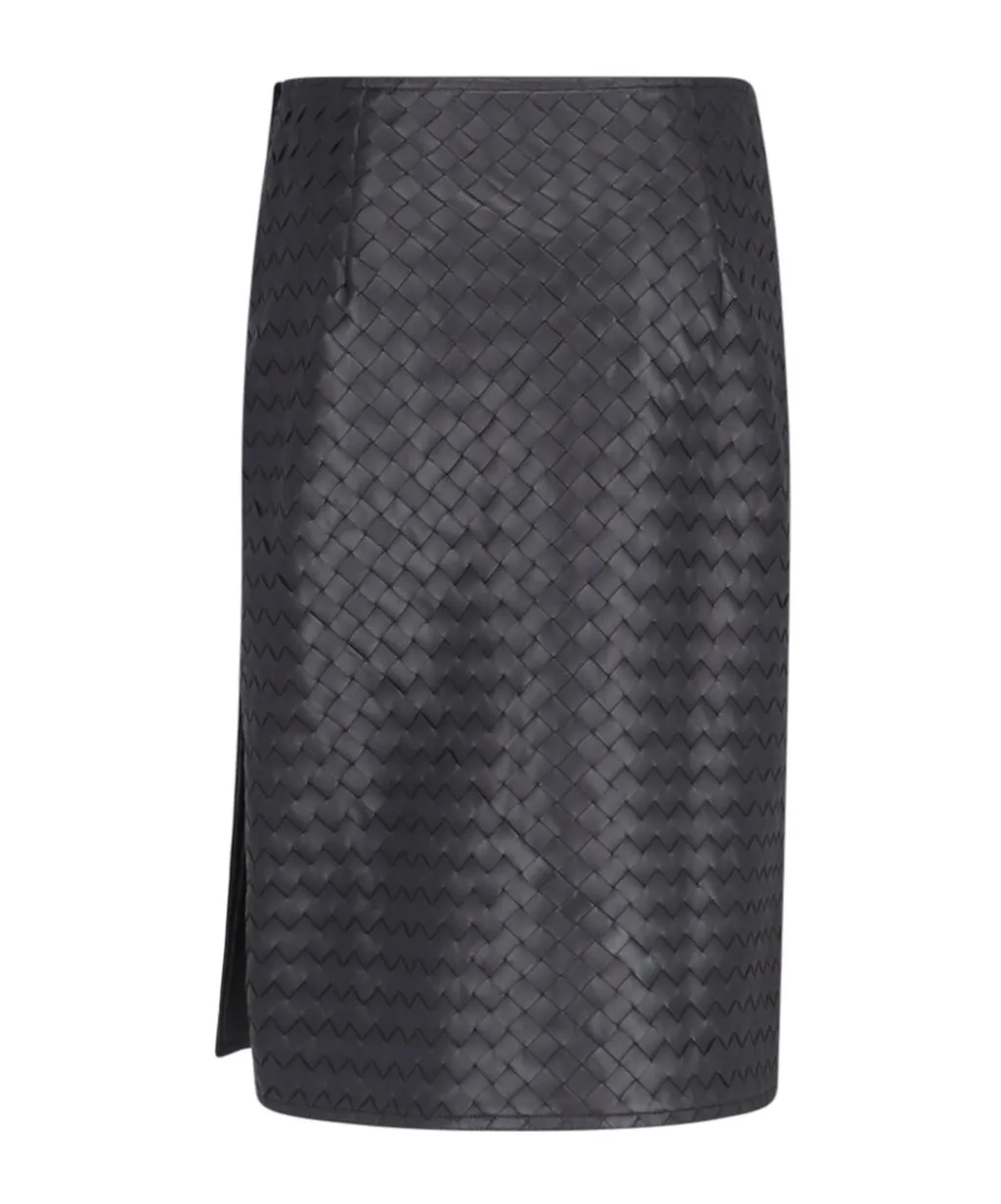 Intrecciato Leather Midi Skirt