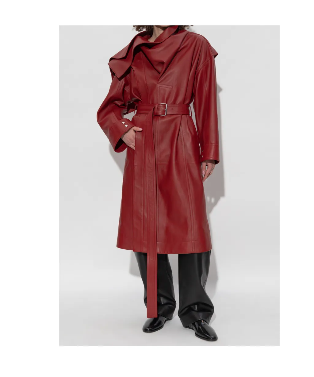 Belted Waist Leather Coat