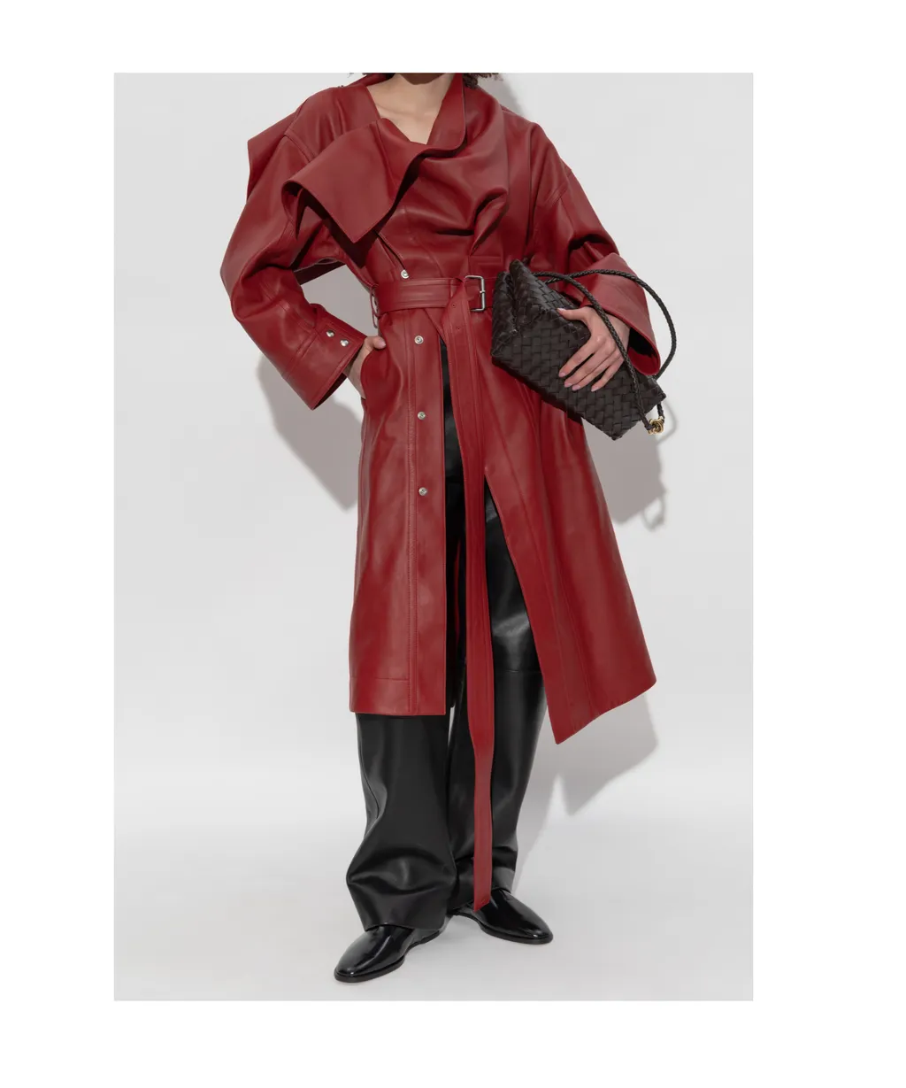 Belted Waist Leather Coat
