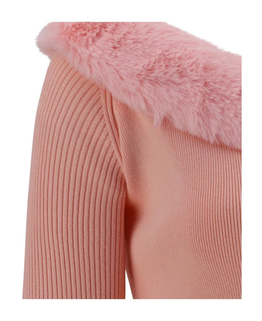 Faux-Fur Detail One-Shoulder Top