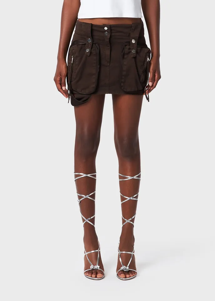 Cargo-Pockets Twill Mini Skirt