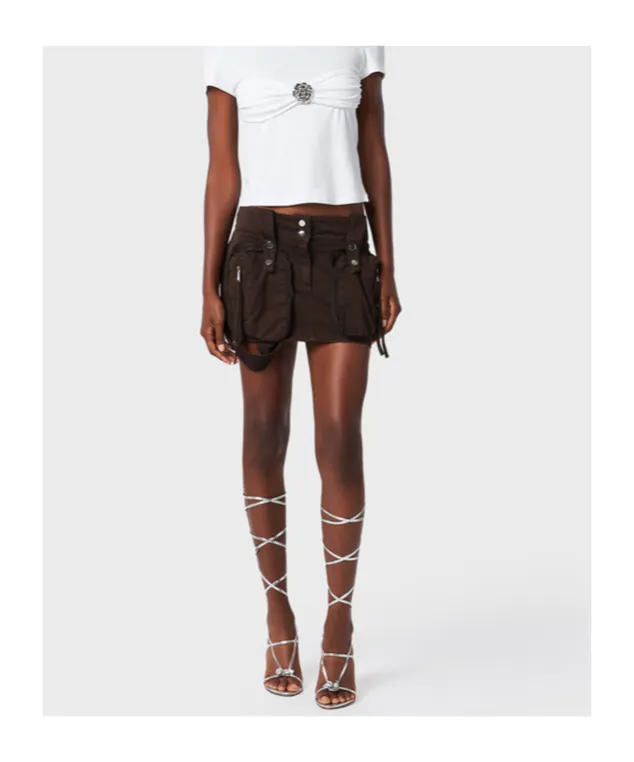 Cargo-Pockets Twill Mini Skirt