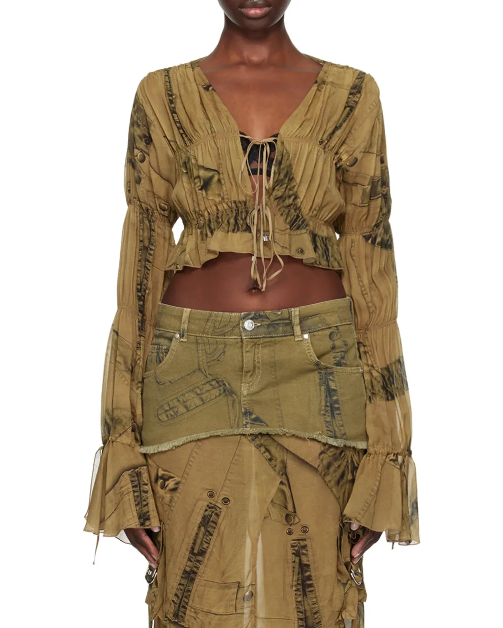 Graphic-Print Cropped Blouse