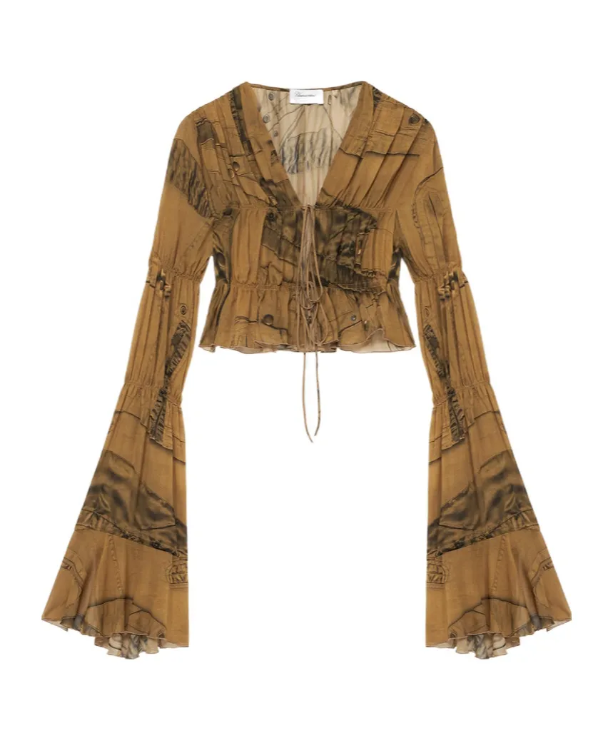 Graphic-Print Cropped Blouse