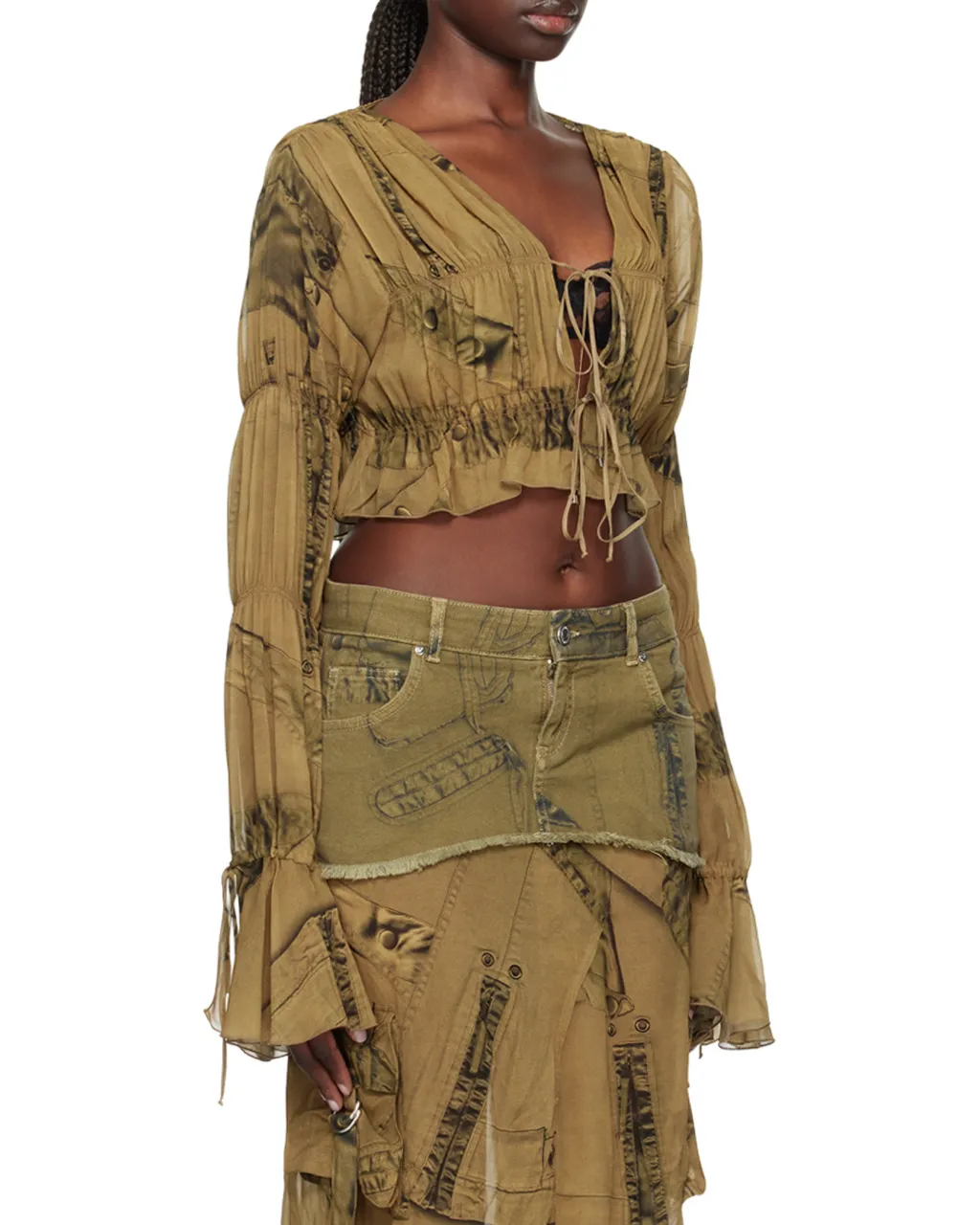Graphic-Print Cropped Blouse