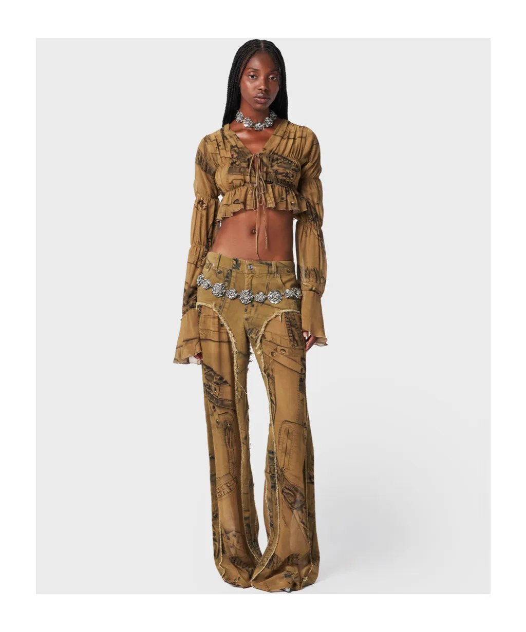 Graphic-Print Cropped Blouse