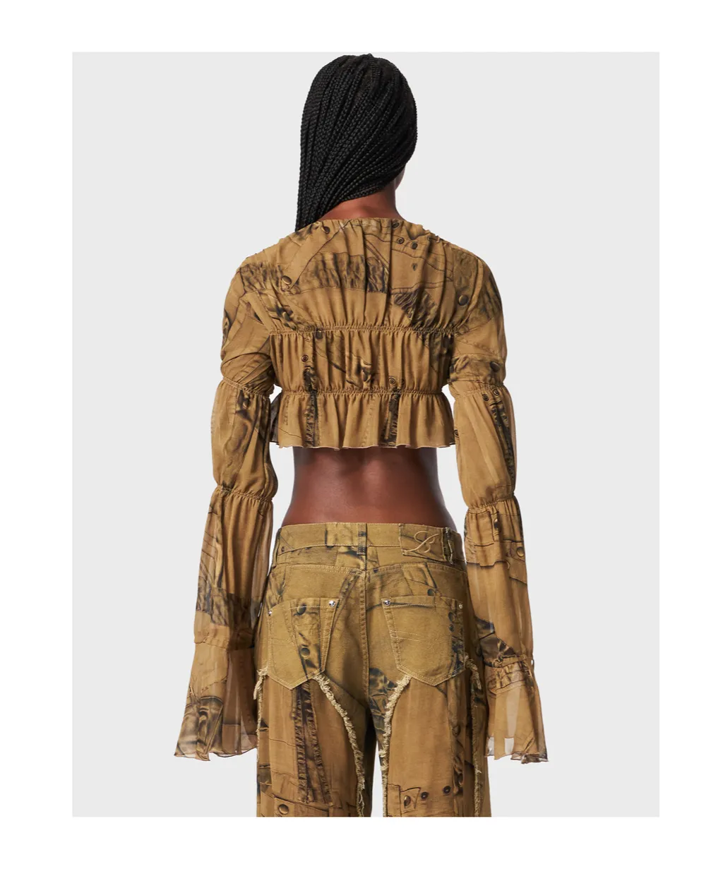 Graphic-Print Cropped Blouse