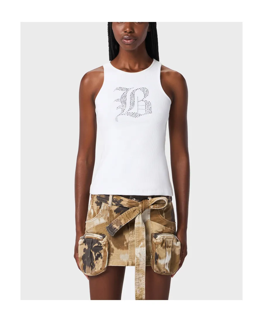 Logo Embellished Ribbed-Knit Tank Top