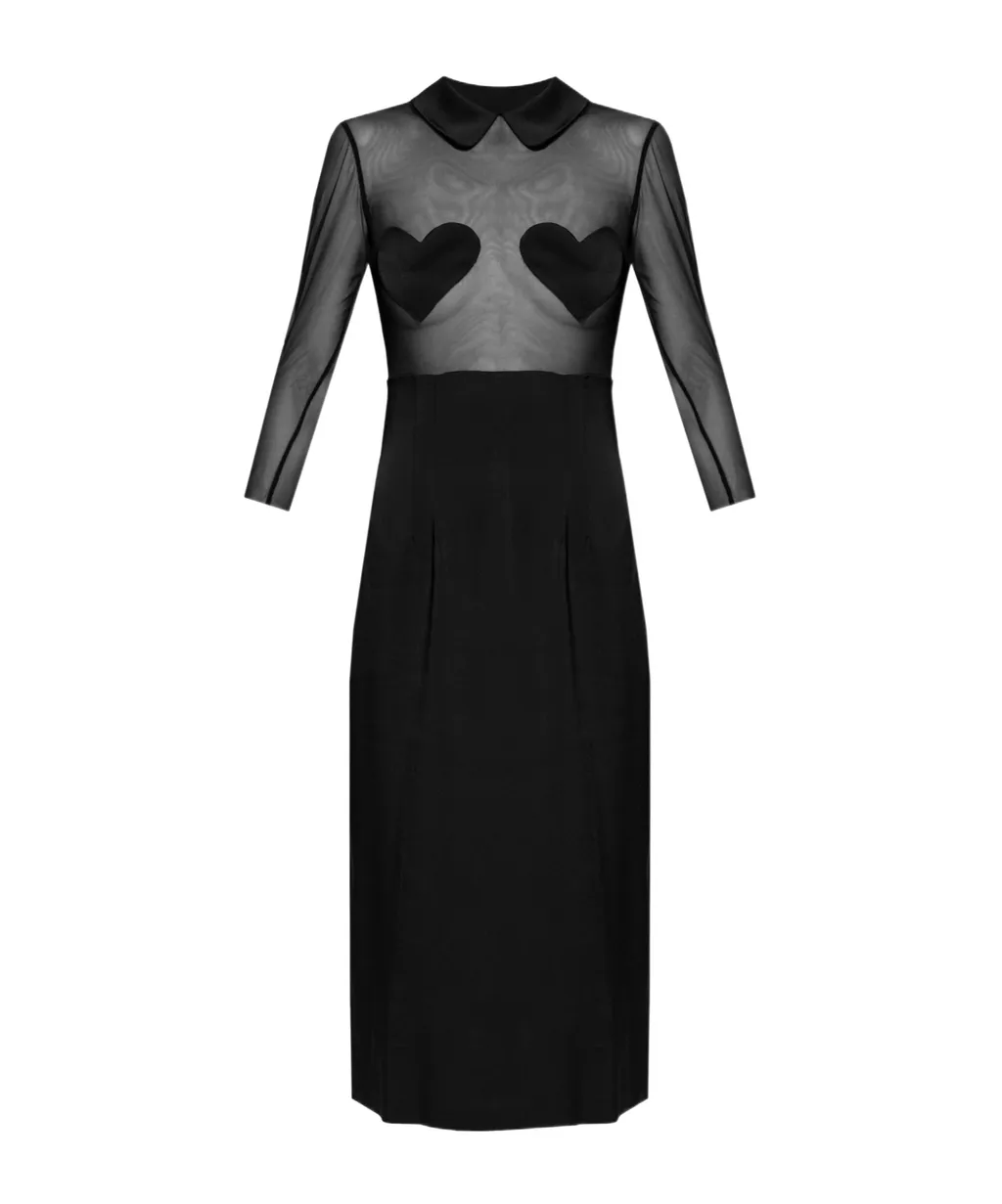 Heart-Patch Satin Midi Dress
