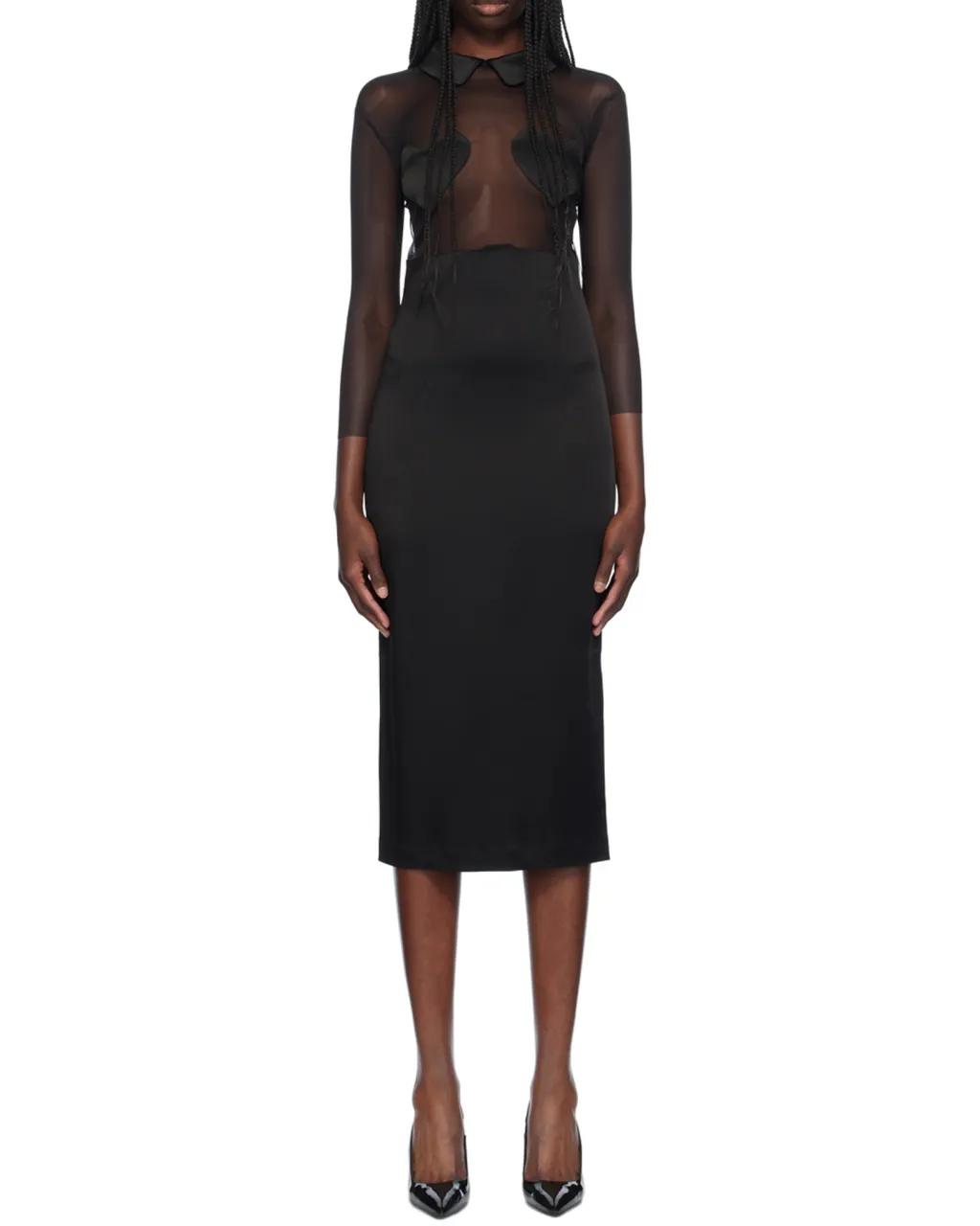 Heart-Patch Satin Midi Dress