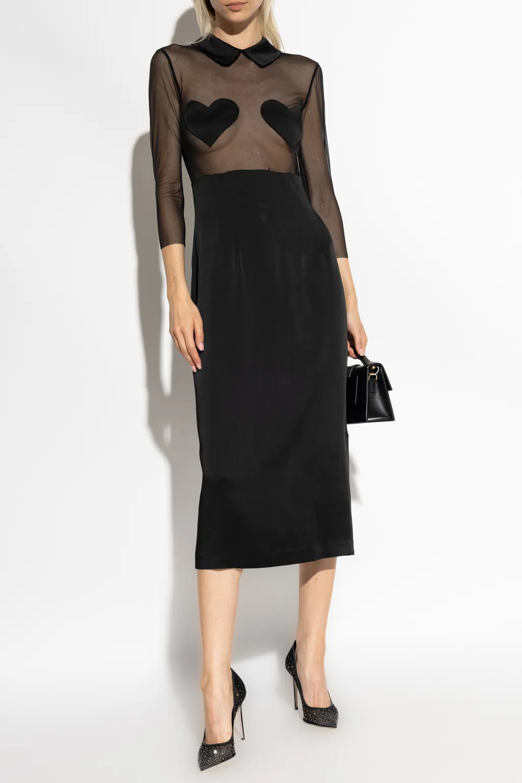 Heart-Patch Satin Midi Dress
