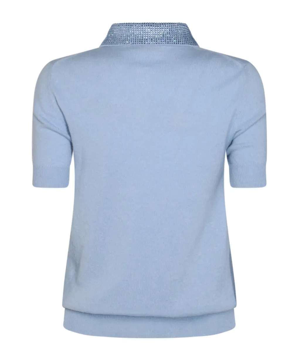 Short Sleeve Embellished Knitted Top