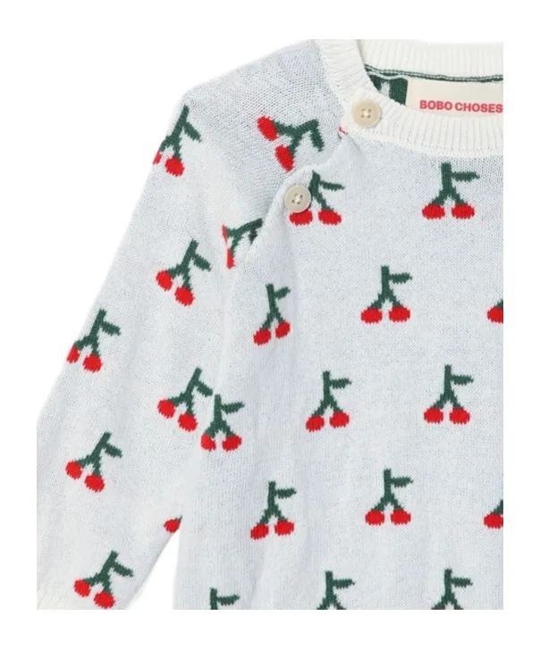 Cherry Pattern Sweater, Elastic Waist Pants, Hat