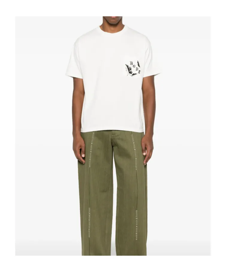 Beaded Leaf-Pocket T-Shirt