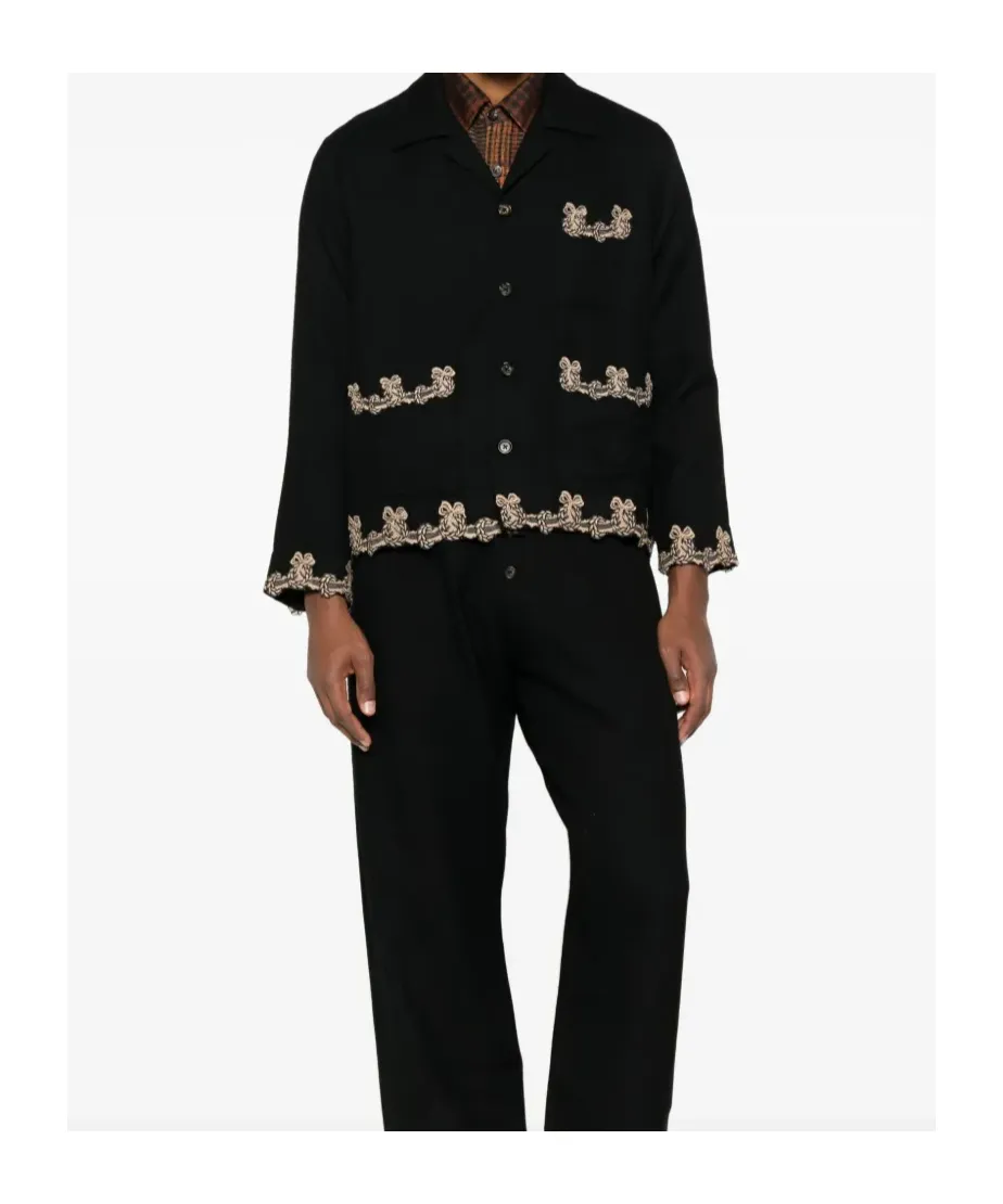 Embroidered-Pocket Wool Overshirt